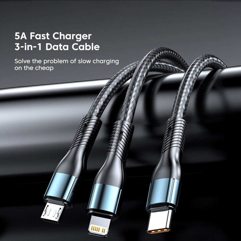 Greenyeah 120W 3 trong 1 cáp sạc nhanh micro USB Type C Cáp USB C dữ liệu dây Dây