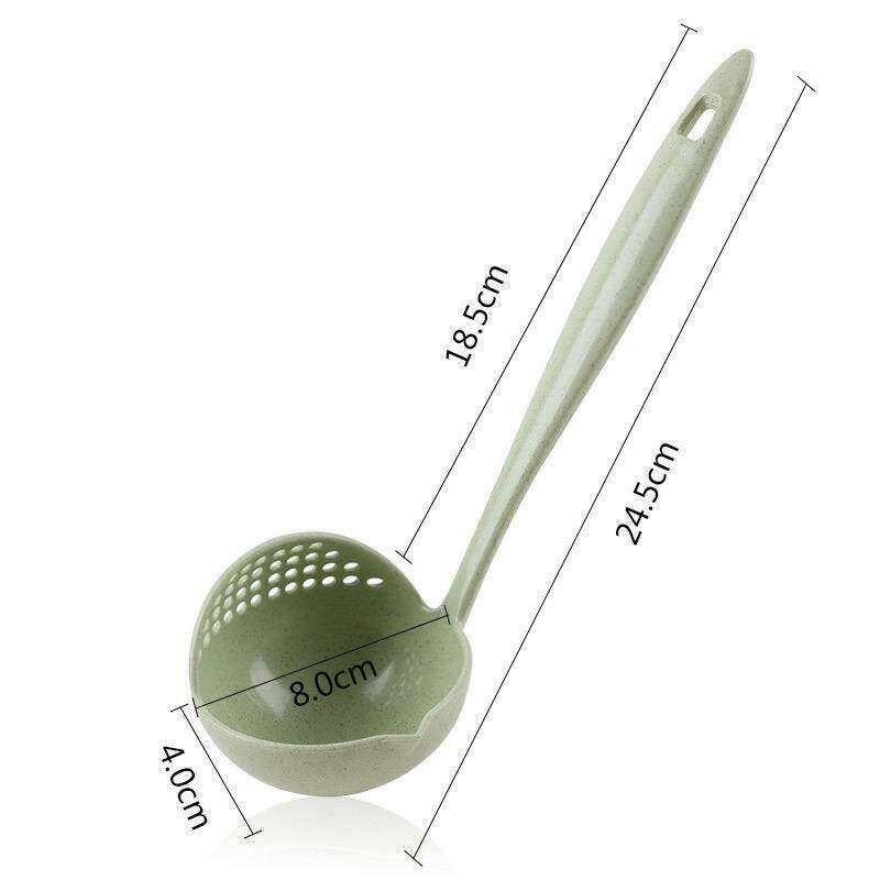 2 in 1 Wheat Straw Soup Spoon Ladle Filter Solid Color Kitchen Colander Spoon Long Handle Oat Filter Spoons Home Cooking Tools Kitchen Accessories
