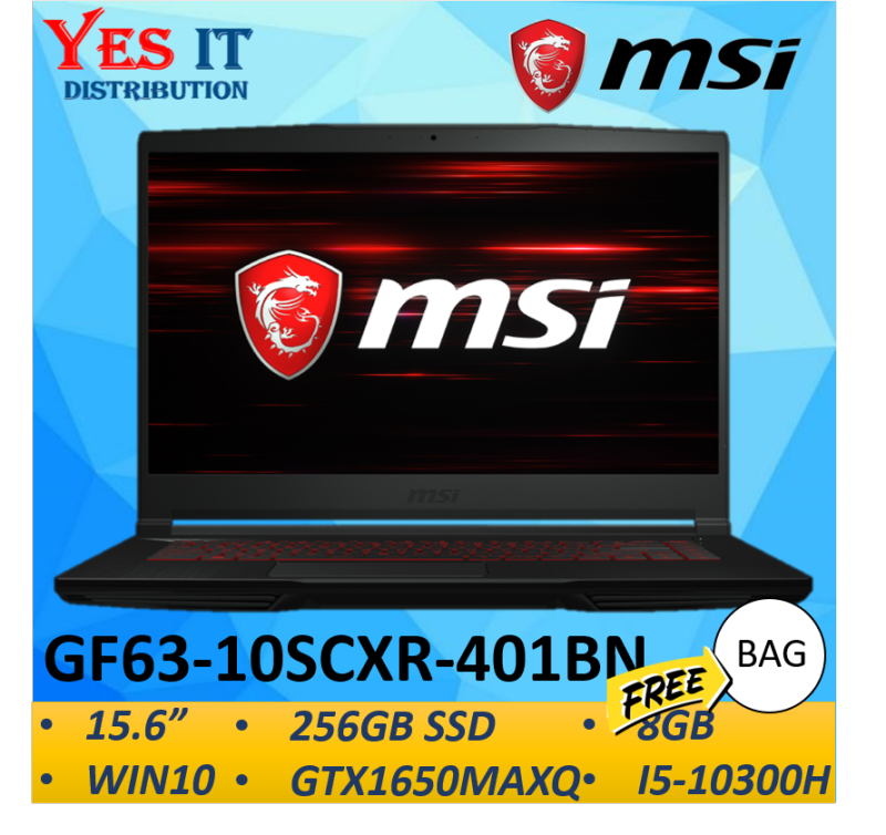 MSI Thin GF63 10SCXR-401BN 15.6 FHD Gaming Laptop Notebook( i5-10300H, 8GB, 256GB SSD, GTX1650 Max-Q 4GB, W10 )FREE BAG Malaysia