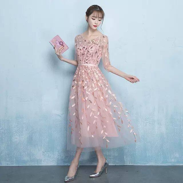 2023 new pink dress party small dress dress birthday party night dress mid -length dress girl