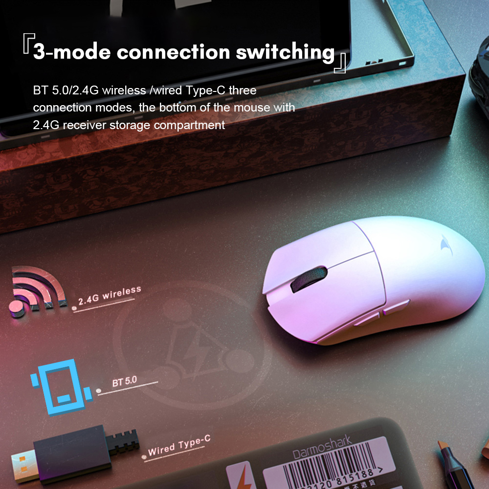 Motospeed Darmoshark Chuột 2.4G Không Dây Bt5.0 & Loại C Có Dây mỏng có thể sạc Slience chuột cho PC máy tính Notebook Với đầu thu dạng USB 4800 có thể điều chỉnh DPI Mức Độ siêu nhẹ