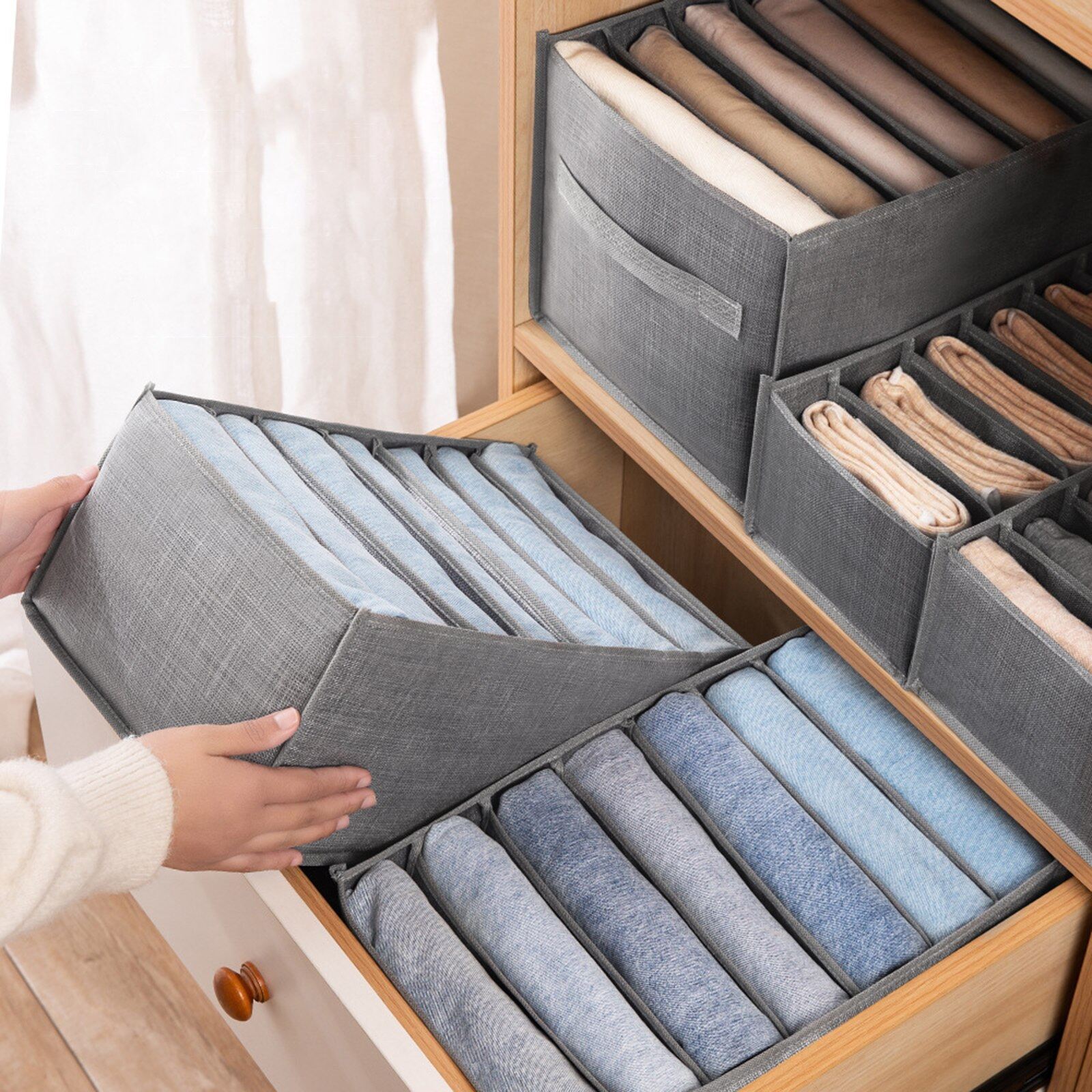 Jeans Compartment Storage Box Closet Clothes Drawer Mesh Separation Box Stacking Pants Drawer Divider Can Washed Home Organizer