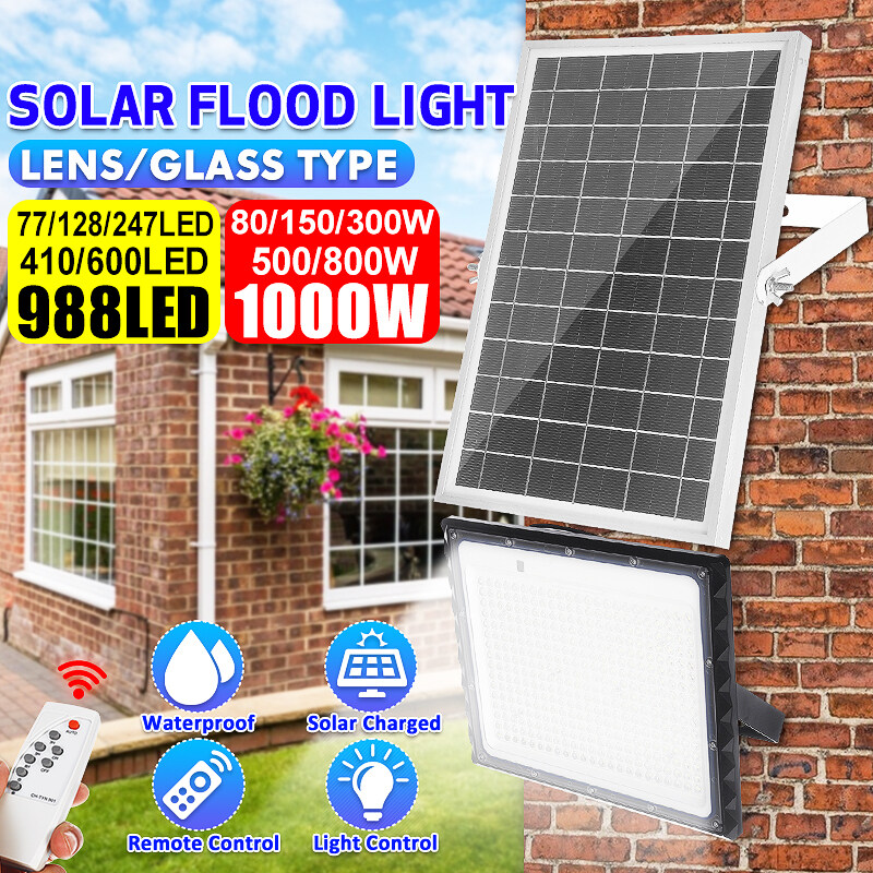 Đèn Năng Lượng Mặt Trời 80W/150W/300W/400W, Đèn Pha LED, Thời Gian + Từ Xa + Điều Khiển Ánh Sáng Đèn Chống Thấm Nước IP65 Tấm Pin Năng Lượng Mặt Trời Đèn Treo Tường Sân Vườn