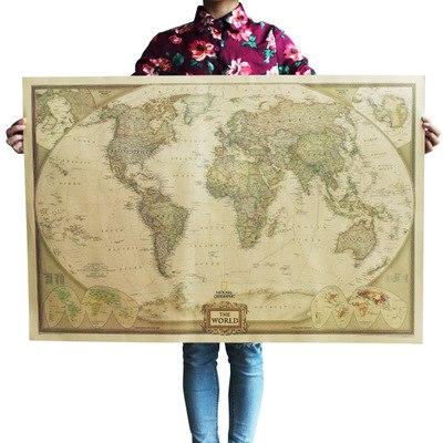 Large Vintage World Map Office Supplies Detailed Antique Poster Wall ...