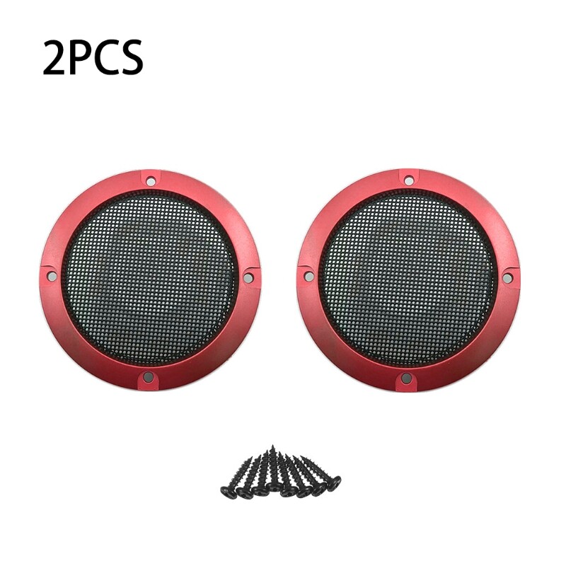 2pcs ABS Red 3  Speaker Decorative Circle with Black Protective Grille Mesh Protection DIY