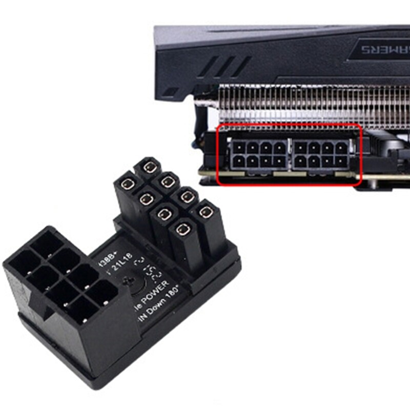 1 set atx 8pin 6pin female to 8pin 6pin male 180 degree angled power gpu adapter for desktops graphics card