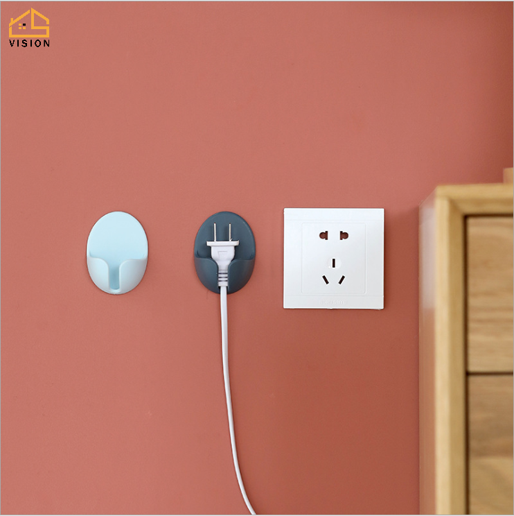 Vision 2Pcs Power Plug Hook Kitchen Seamless Strong Adhesive Electrical Wire Plug Wall Storage Hook Power Plug Socket Holder Wall Adhesive Hanger Home Office