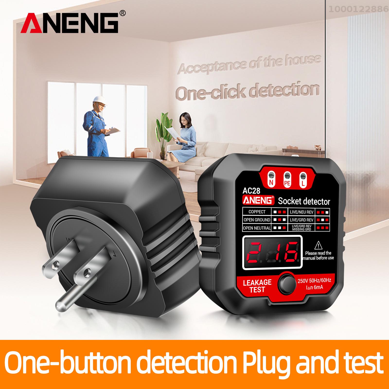 KKmoon aneng Outlet Tester receptacle Detector với LCD điện áp hiển thị 250V Ổ cắm điện Checker tự động phân cực Bộ kiểm thử điện kẹp thử điện cắm tường các công cụ điện