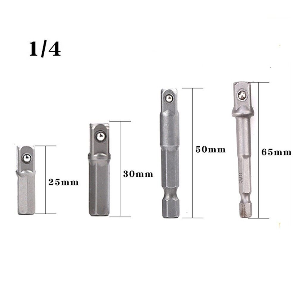 1/4" Socket Adapter Adapter Chrome Vanadium Steel Driver For Impact Driver Hex Shank To Square Socket Extension