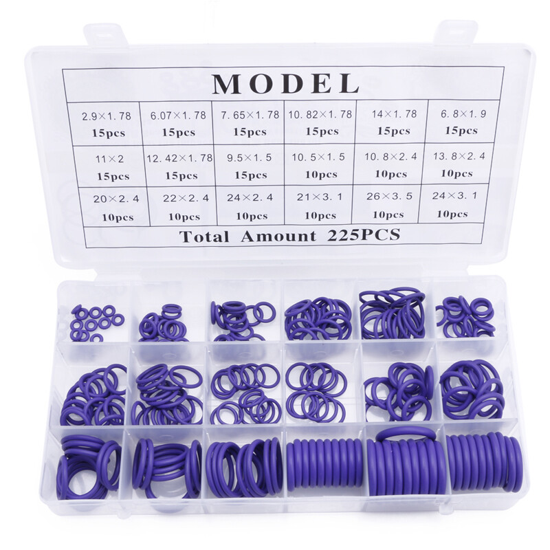 225pcs seal o-ring r134a r22 air conditioning o-ring rubber washer assortment pl