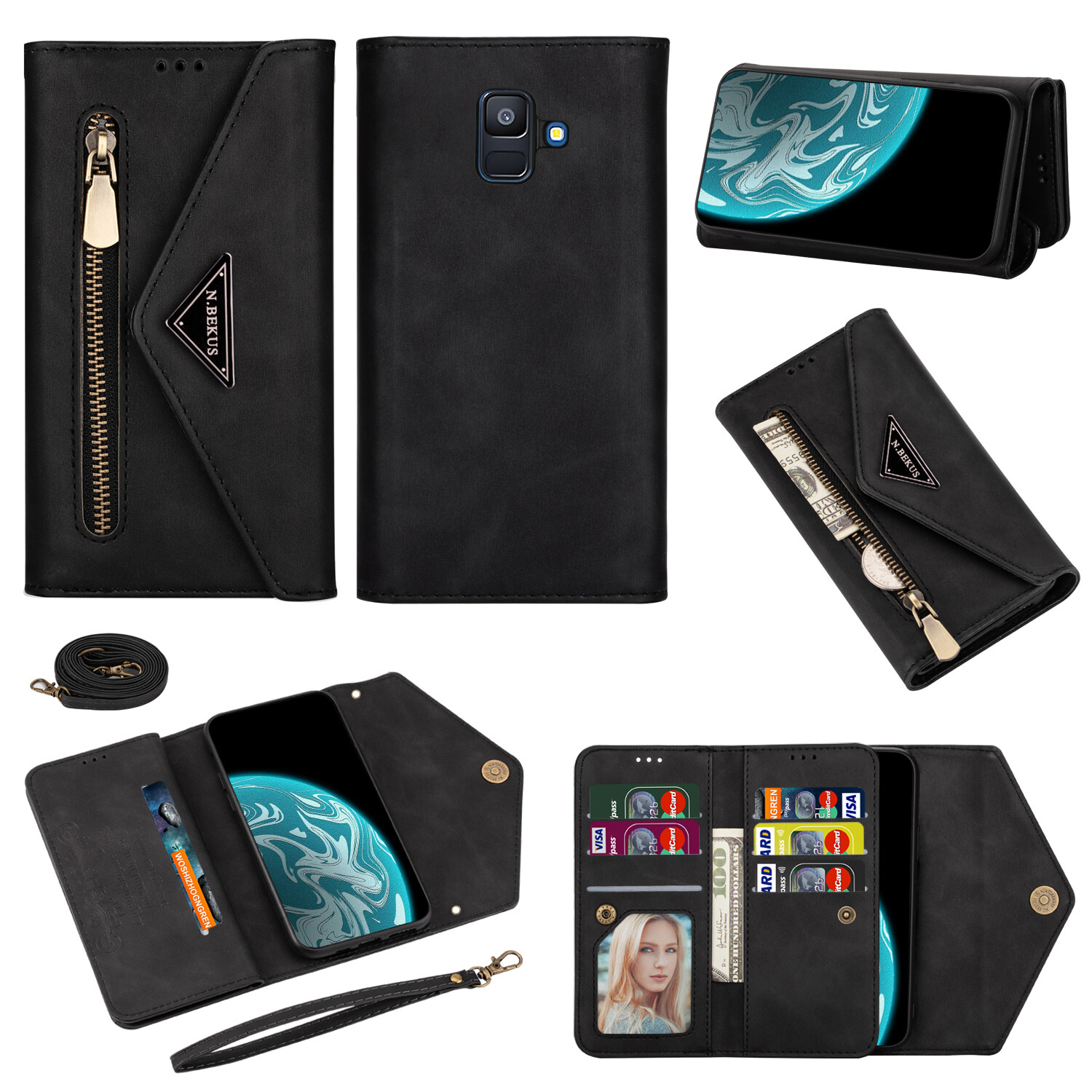 Ốp Cho Samsung Galaxy Note10 Plus S9 Plus S8 S10 Note9 Note8 Note 10 Lite A52S A22 S22 Ultra Note20 Ultra Ốp Lưng Dây Đeo Chéo Ví Có Khóa Kéo Tháo Rời Khe Đựng Thẻ Ba Lô Ốp Điện Thoại Bằng Da
