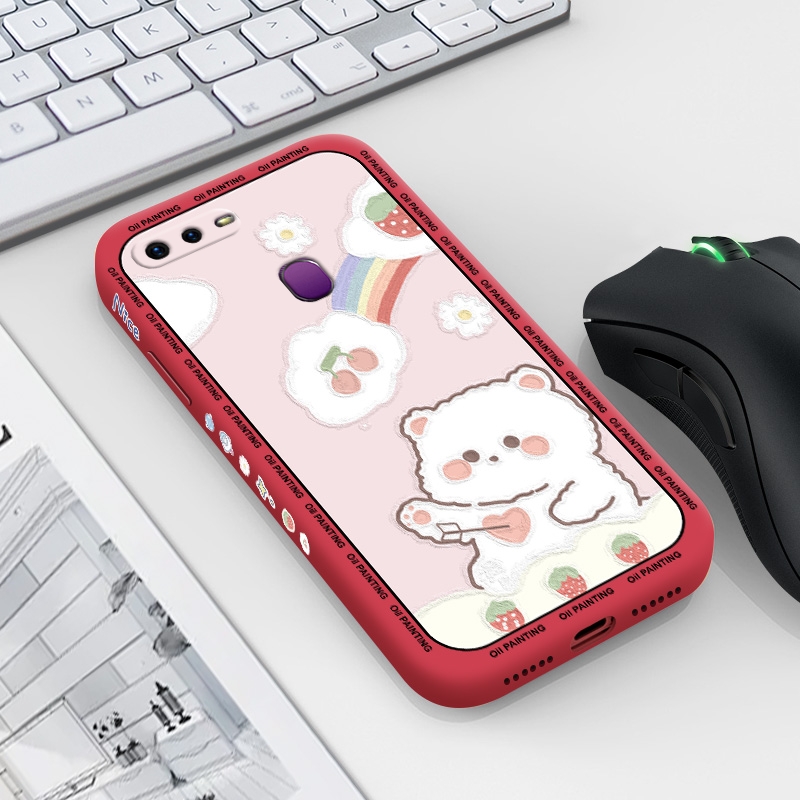 For OPPO F5 Youth F9 Pro F11 PRO F15 Case with Cute cartoon oil painting rabbit bear Shockproof soft thin Back Cover Liquid Silicone Pattern Camera Full Lens protector casing