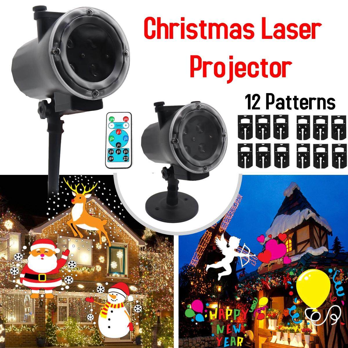 【Free Vận Chuyển + Đèn Flash Deal】Party Tiệc hiệu Ăn Đèn Trang Trí Laser Máy Chiếu Hoạt Hình Tác Dụng IP65 Từ Xa Ngoài Trời Halloween 12 Hoa Văn bông tuyết Người Tuyết