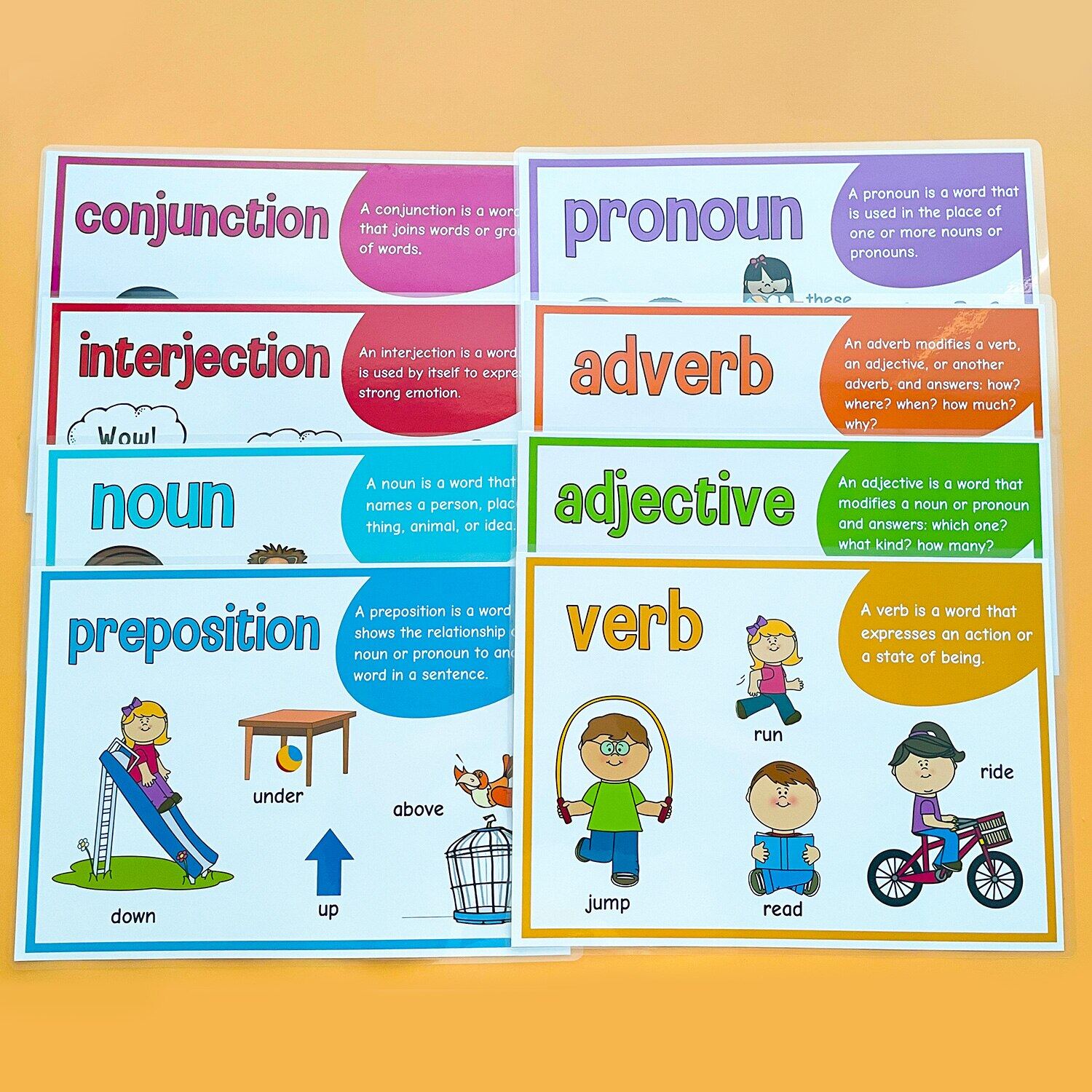 8Sheets/set Kids Early English Learning Grammar Poster Cards Laminated ...