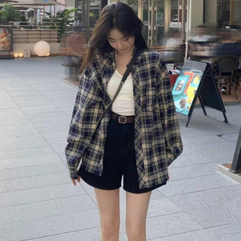 IEF Checkered shirt, women's loose fitting shirt, cardigan jacket, long sleeved top