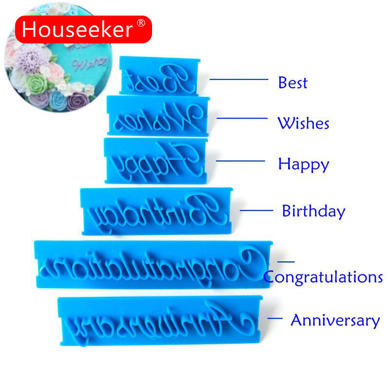6pcs Happy Birthday Cake Mold Baking Accessories Fondant Cake Decorating Tools Plastic Baking Mold For Cake