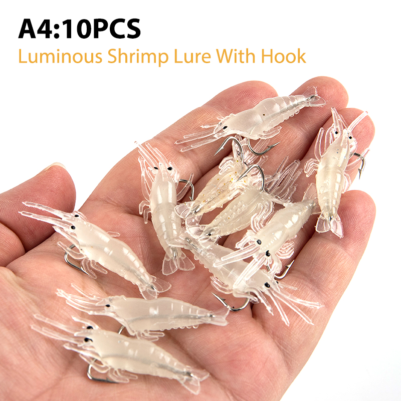 Kocoo 10Pcs 4cm Artificial Soft Shrimp Lure Worm For Fishing Bait Hook Crankbait Lures