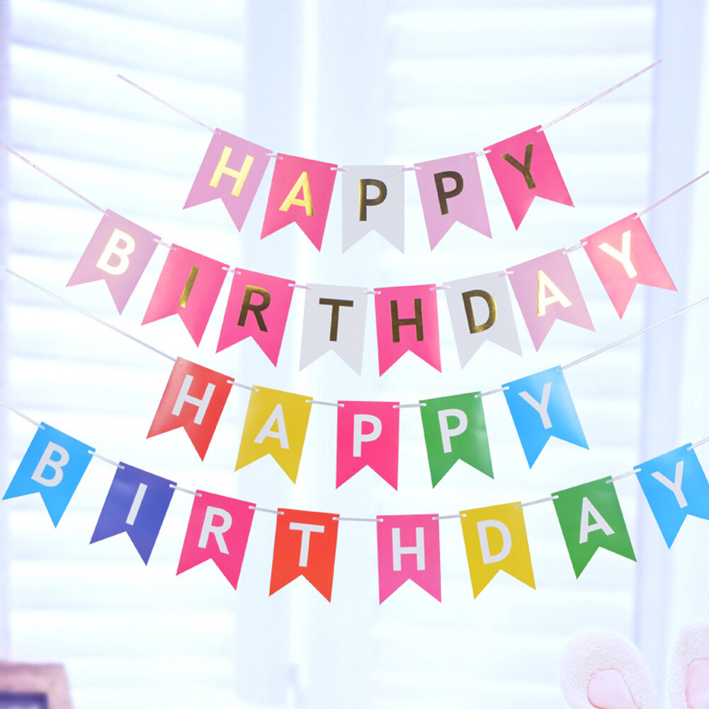 Happy Birthday Banner Birthday Party Bunting Garland Baby Birthday Flags Party Supplies