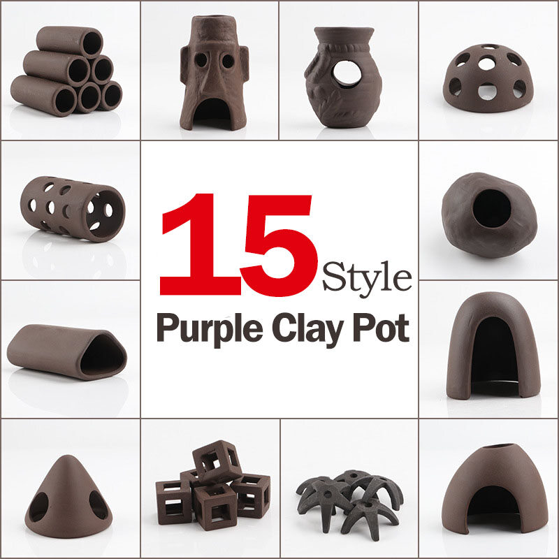 LM 1 Pcs Water Tank Landscaping Aquarium Decoration Purple Clay Pot Ornaments Animals Shrimp House Breeding Hide