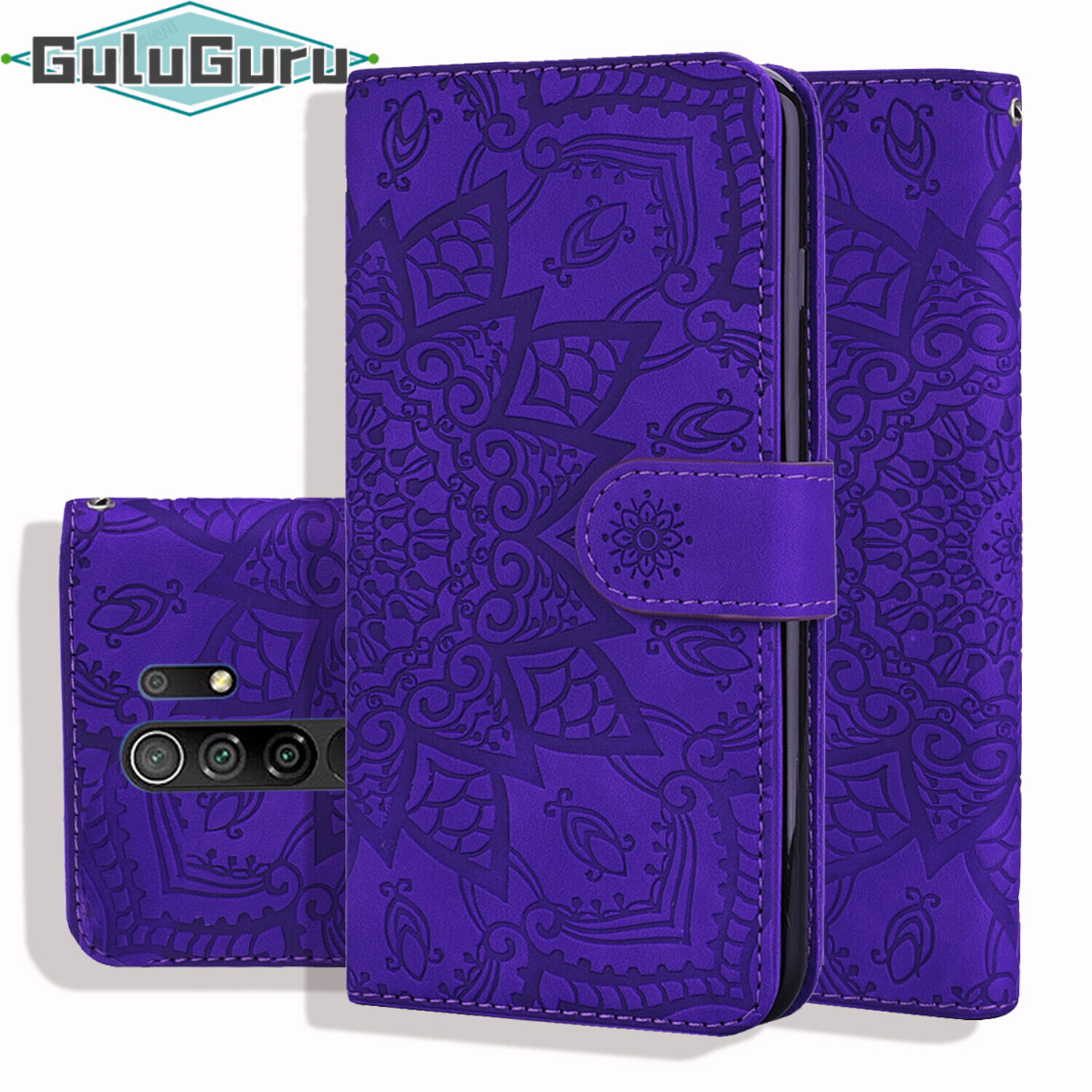 For Redmi 9A 9C 9T Leather Case, Wallet Phone Case Light Slim Flip Folio Cover Durable Shell Genuine Matte Calf Skin Feel, with Kickstand and Cash Card Slots Wristband