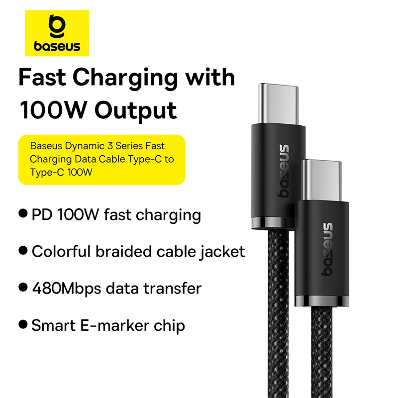 Baseus Cáp USB C 100W Cáp USB C Sang USB Type C Cho Macbook Pro Ipad PD Dây Sạc Nhanh Cáp Type-C Cho Xiaomi Huawei