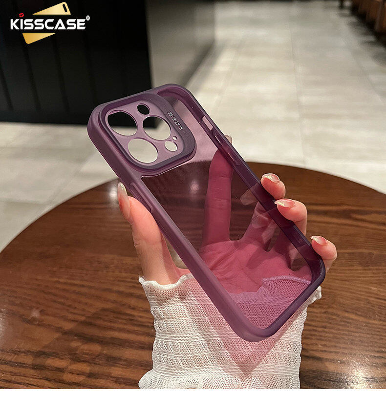 KISSCASE Dark Purple Transparent Soft Case For iPhone 14 Pro Max 13 12 11 Semi Clear Simple Solid Color Fall Protection Back Cover Case