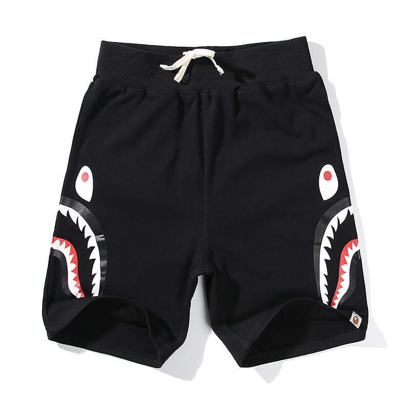 Bape shark head solid color shorts printed cotton casual loose shorts