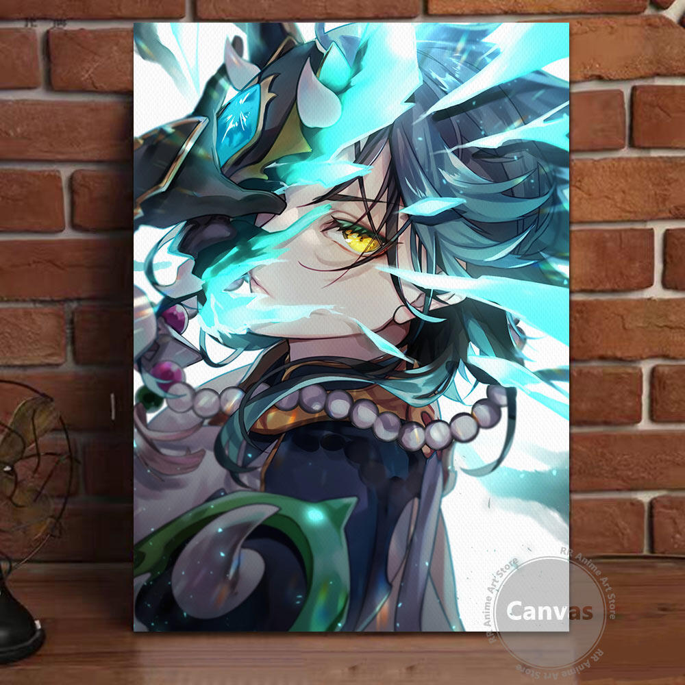 Canvas Anime Xiao Genshin Impact Pictures Home Decoration Paintings Poster HD Prints Wall Art Modular Living Room 1PCS Inner Framed or Frameless