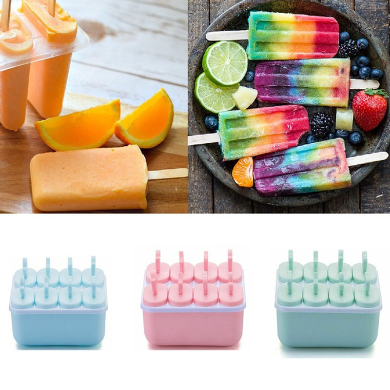 8-Cell Reusable Mould Tray DIY Popsicle Ice Cream Maker Square