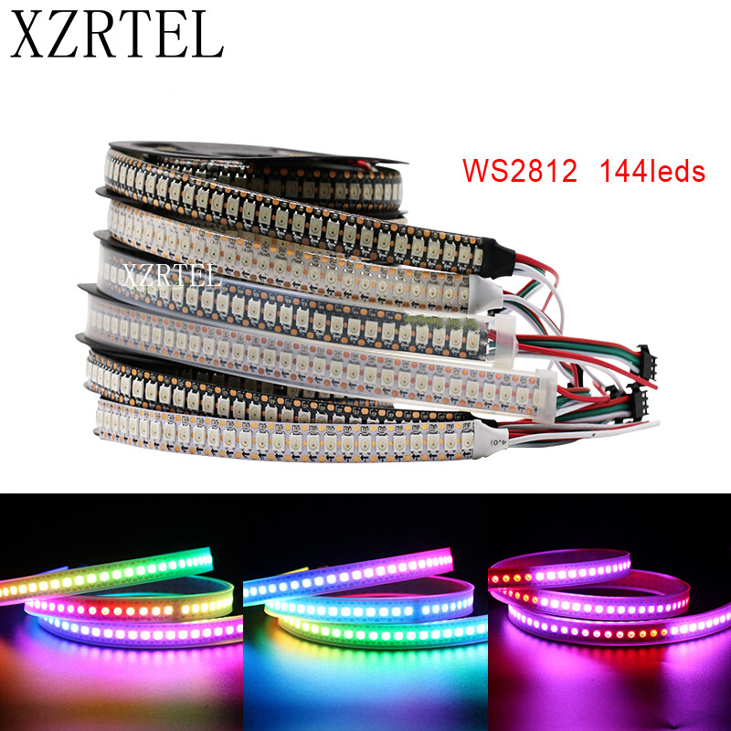 Dc5v ws2812 led strip 30/60/144 leds/m built-in individually addressable rgb tape lamp ws2812b black/white pcb ip30/65/67 smart rgb led light