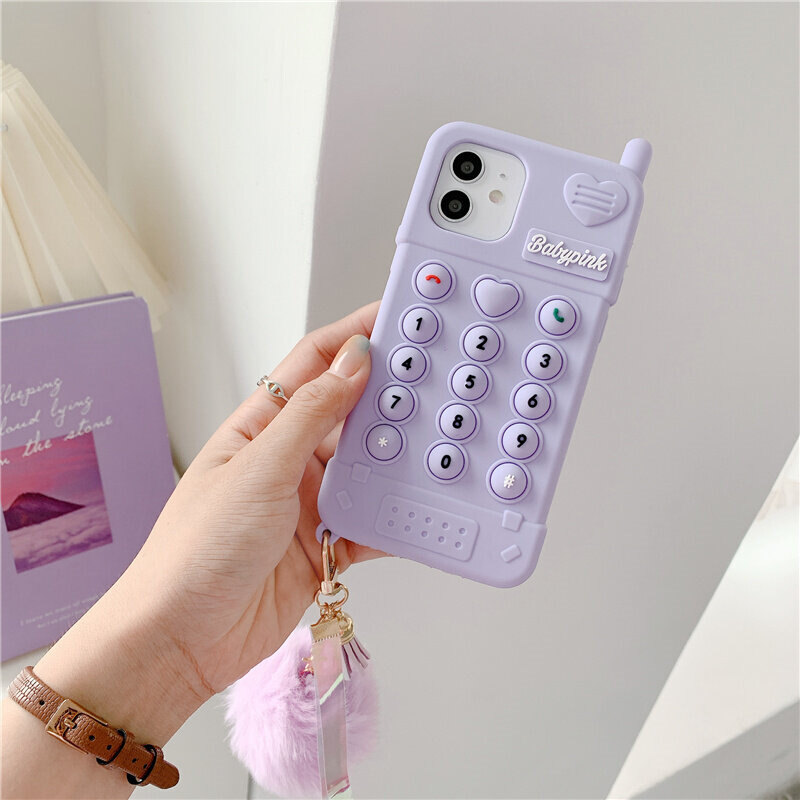 Colorful Retro Digital Button Happy Decompression Mobile Case for IPhone 14 Pro Max 13 Pro 14 12 Pro 11 Pro Max Soft Silicone Cover With Exquisite Pendant