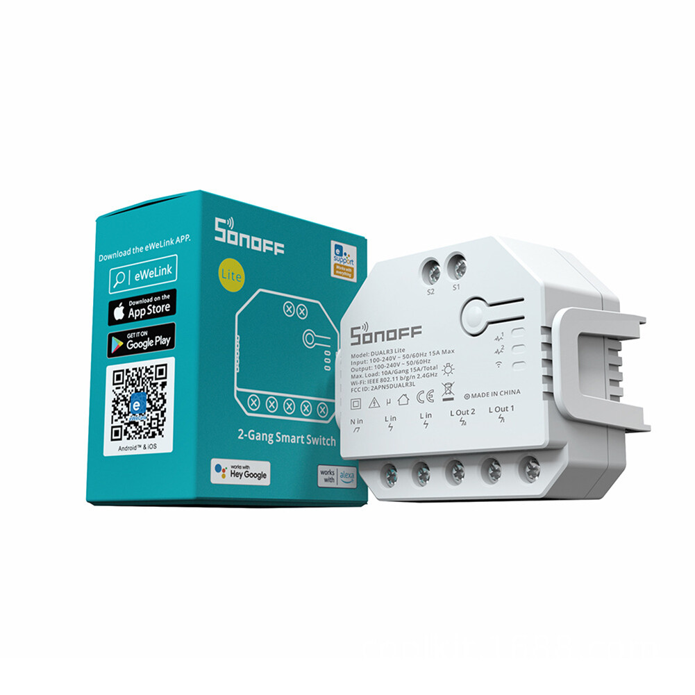 Sonoff dualr3 lite wifi smart switch 2 gang wifi switch wifi neutral wire diy smart module ewelink app control timing voice control smart home switch can work with alexagoogle