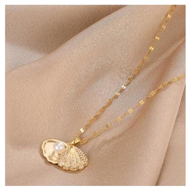 Fashion Shell Pearl Necklace Simple Personality Titanium steel Jewelry Pendant necklace for Women Chain Party gift