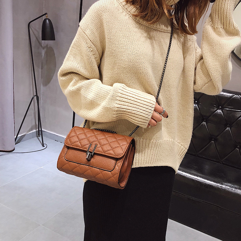 PU Leather Rhombus Pattern Handbag - Chain Shoulder Bag, Simple Messenger Bag With Zipper, 9.84x6.3x3.54 In