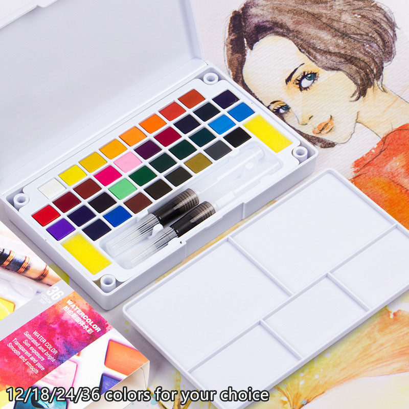 12/18/24/36 Colors Portable Travel Solid Pigment Watercolor Paints Set With Water Color Brush Pen For Painting Art Supplies
