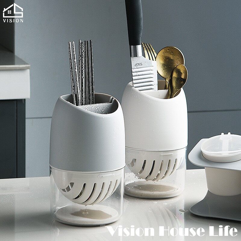 Vision Household Tarnish Mildew Proof Chopsticks Basket Cage Flat Kitchen Spoon Fork Storage Drain Box Tableware Rack Kitchen Utensil Drying Holder