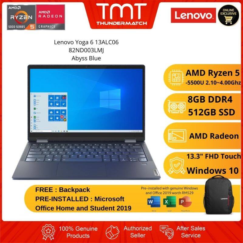 Lenovo Yoga 6 13ALC06 82ND003LMJ Laptop | Ryzen 5 5500U | 8GB RAM 512GB SSD | 13.3 FHD Touch+Pen | W10 | MS OFFICE+BAG Malaysia