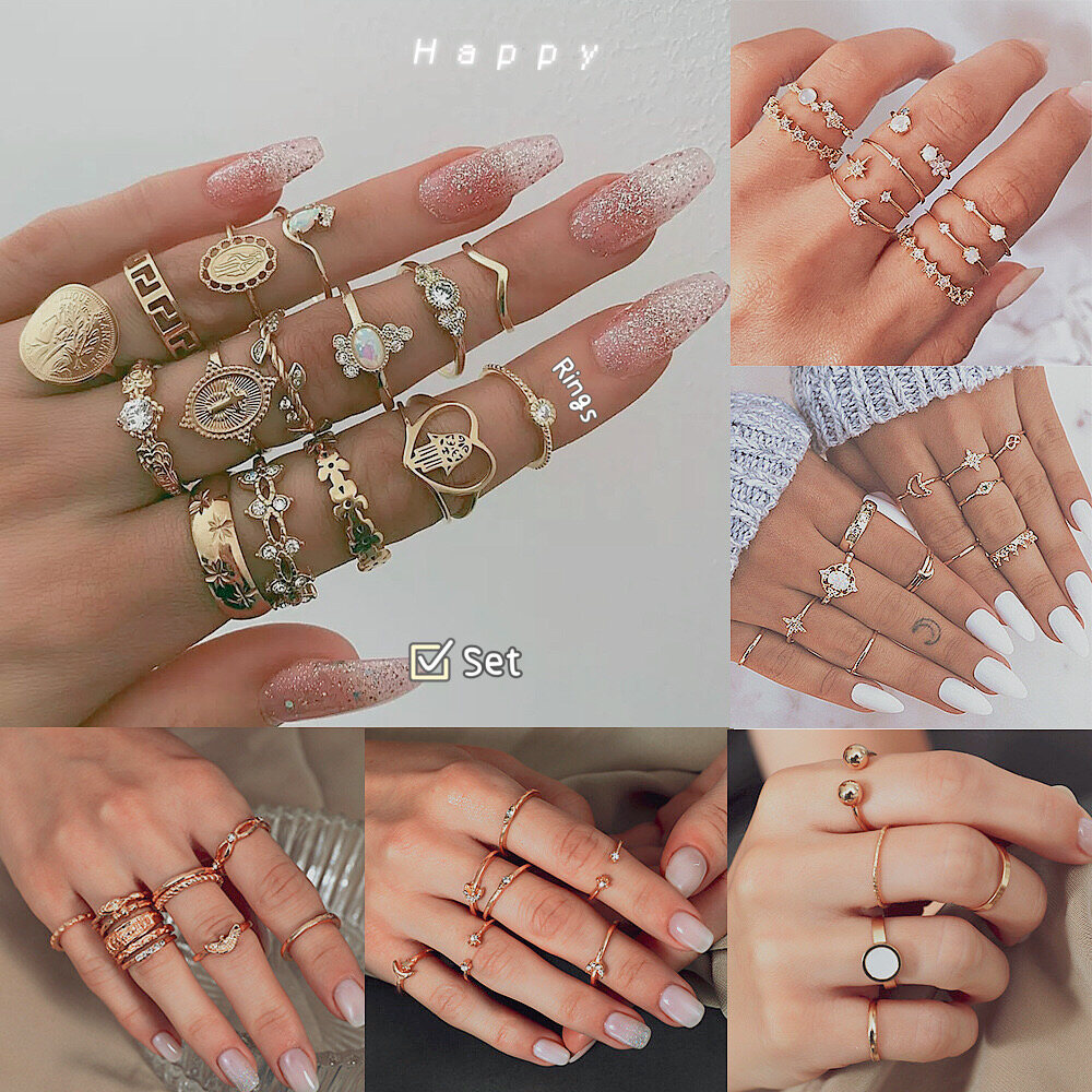 MIAOYA Ladies Ring Set Star And Moon Retro Student Rings Fashion Jewellery