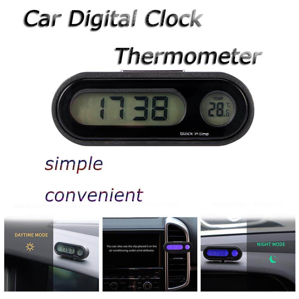 Car Mini Electronic Clock Time Watch Auto Dashboard Clocks Luminous Black Digital Display Car Accessories Car Dashboard Clock 2-in-1 Function with Double-sided Sticker