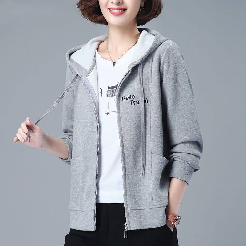 Women Sweater Cardigan Embroidered Hooded Sweater Korean Style Slim Zipper Pocket Cardigan Jacket for Lady