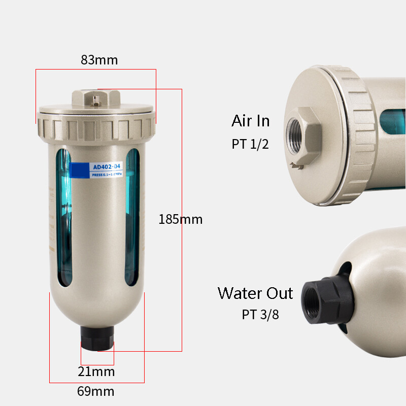 CNZG Auto Hair Drain Filter Compressor Water Moisture Trap Separator Regulator 1/2 Automatic Ad402-04 1/2''