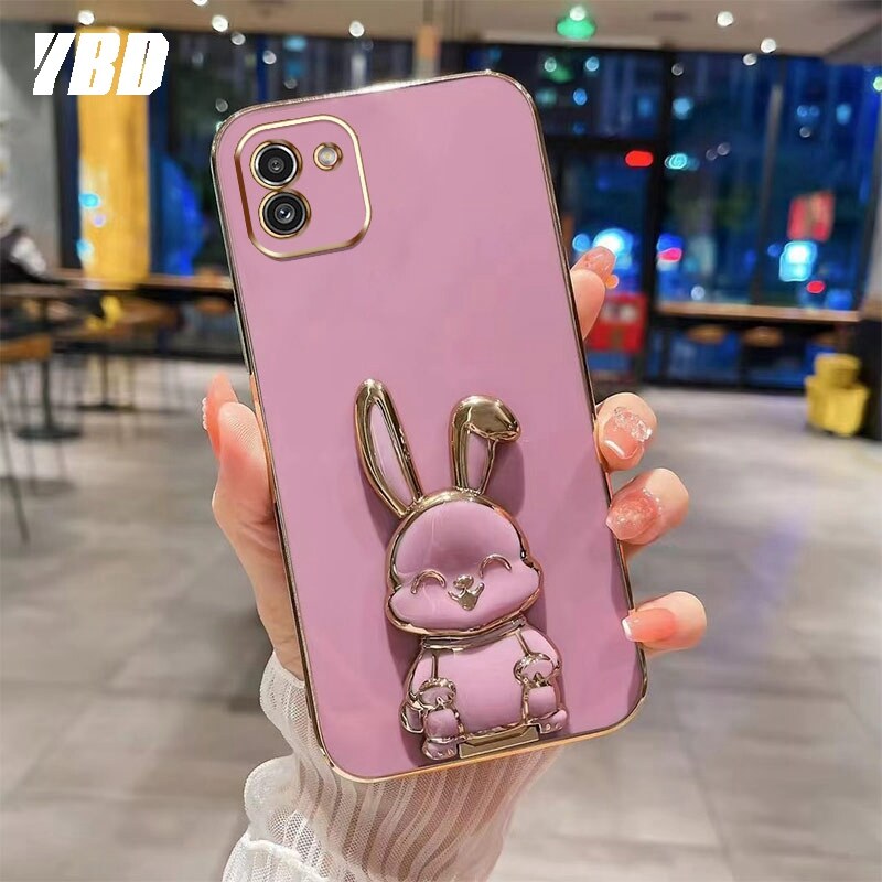 YBDดีไซน์ใหม่สำหรับ Samsung A03 A03 Core เคสแกนหรูหรา3D สเตอริโอขาตั้งกระต่ายไฟฟ้ายิ้มเคสโทรศัพท์เรียบแฟชั่นน่ารักเคสนิ่ม