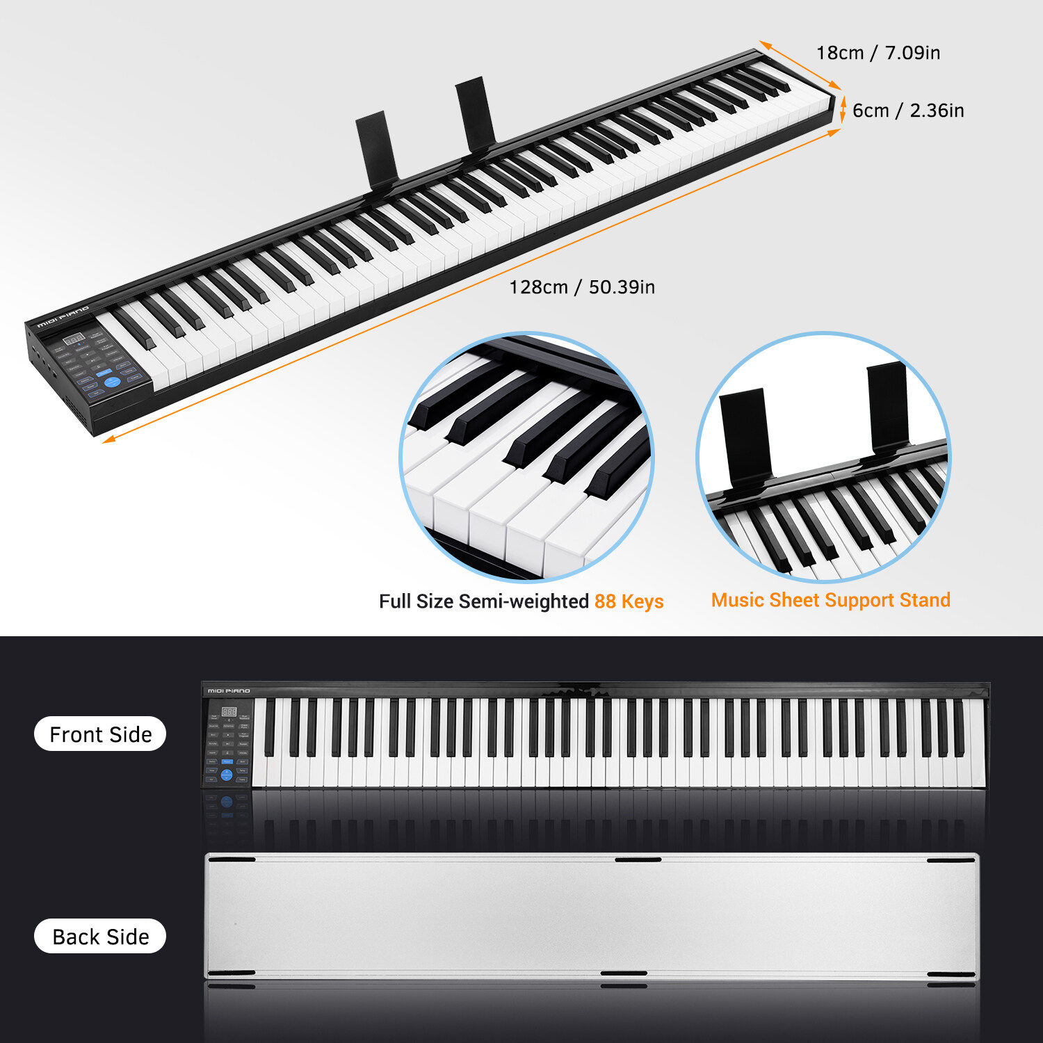 88 Keys Digital Electronic Piano Keyboard MIDI Output Builtin Stereo