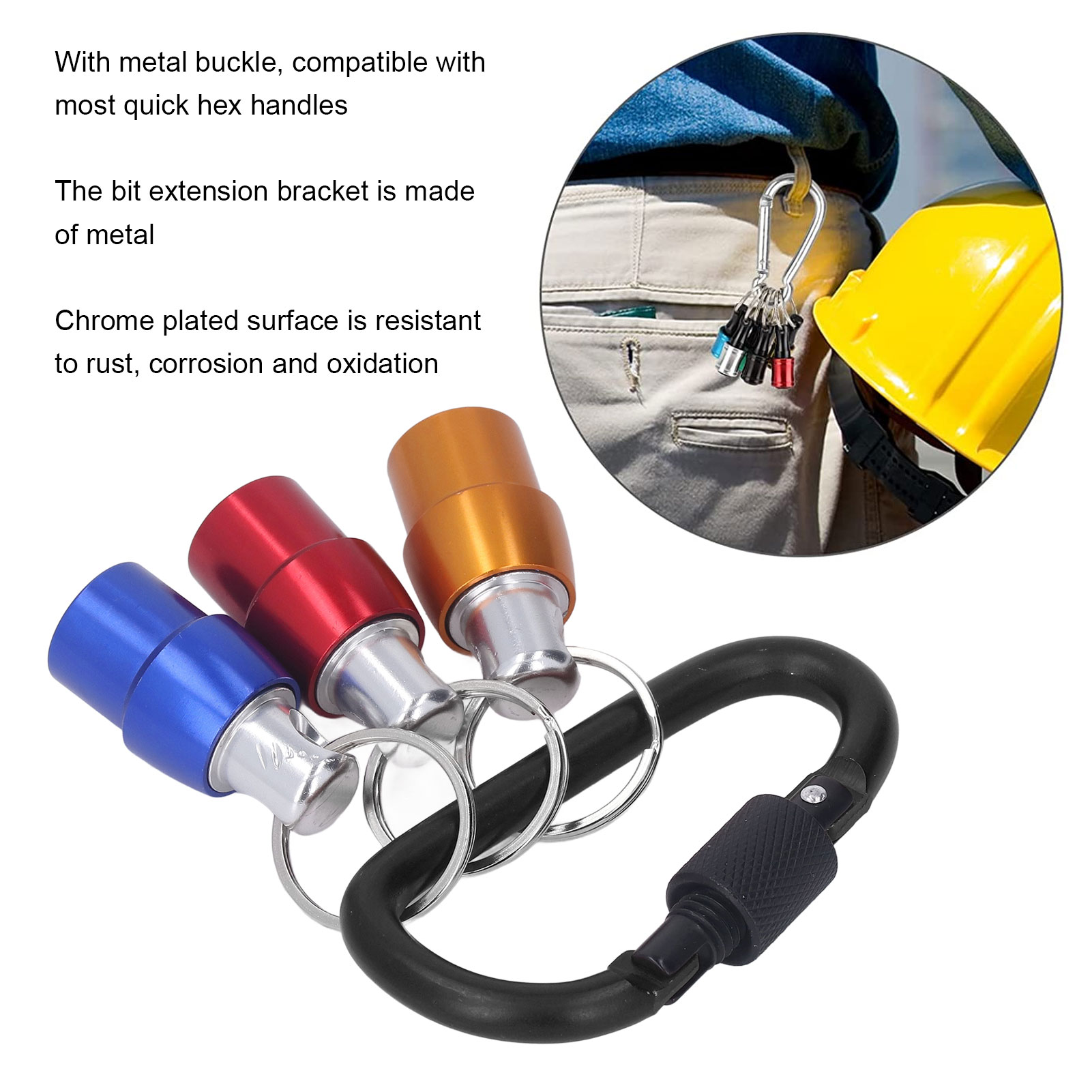 Keychain Drill Bit Holder, High Hardness Durable Chrome Plated Surface Hex Shank Screwdriver Bit Holder 1/4in Fast Change for Replacement