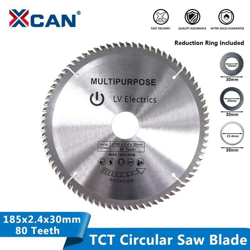 185mm 80 Teeth Circular Saw Blade with 3pcs Reduction Rings Fits for 190mm Saws 