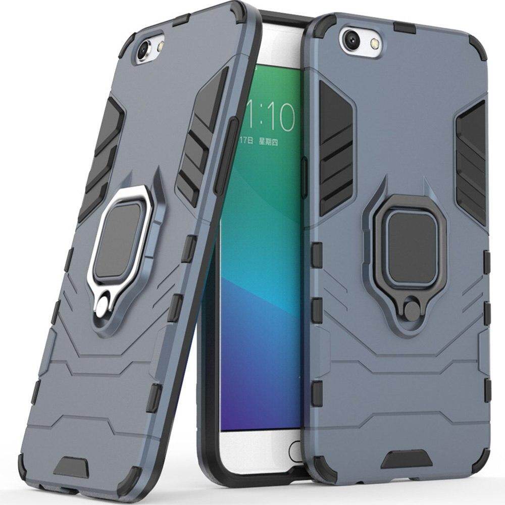 For OPPO F3 Plus Phone Case, Silicone TPU and Hard PC Luxury Armor Shockproof Metal Ring Holder Casing