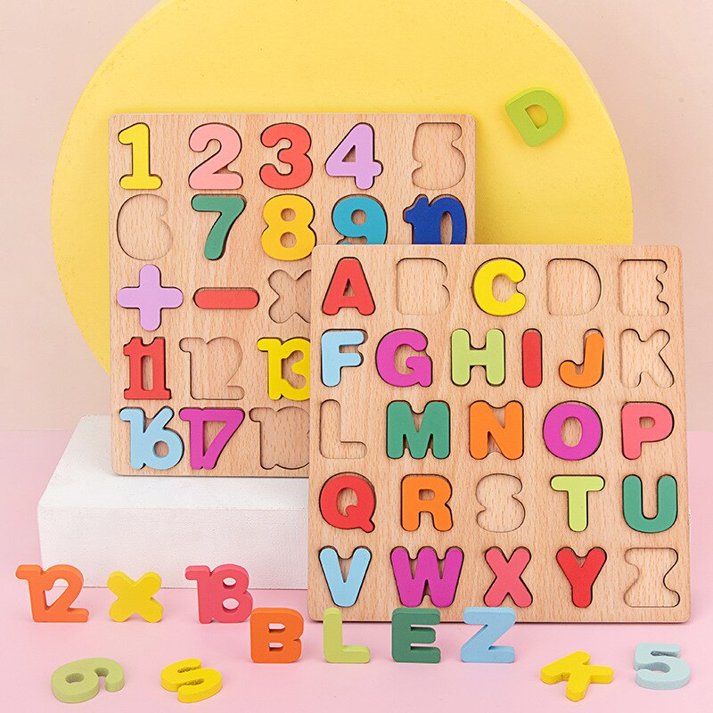 Kids Wooden 3D Alphabet Number Puzzle Board Baby Letter Digital ...