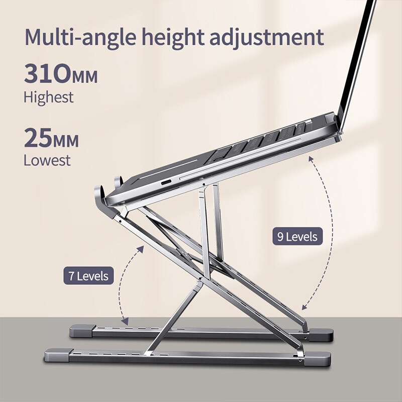 Laptop Stand Aluminum Computer Riser Portable Adjustable Ergonomic Laptops Elevator Desktop Foldable Notebook Holder for 10 to 15.6 Inches Notebook Computer Silver