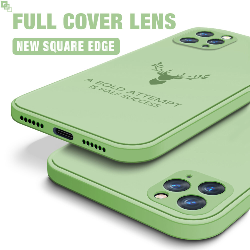 New Hontinga Casing Case For iPhone 11 11 Pro 11 Pro Max 12 12 Mini 12 Pro 12 Pro Max Case Square Original Liquid Soft Silicone Deer Reindeer Full Cover Camera Protection Shockproof Cases Back Cover Phone Casing Softcase For Boys Girls Men Women