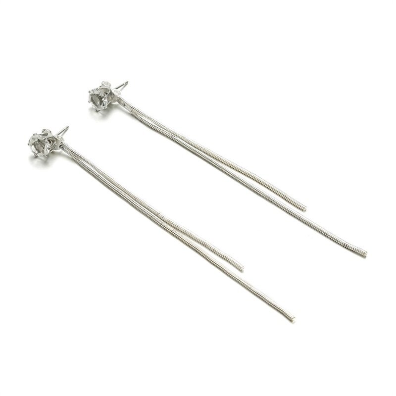 fangfang Crystal Tassel Long Earrings For Women Silver Gold Color Drop Earrings For Banquet Fashion Jewelry Gifts New Trend